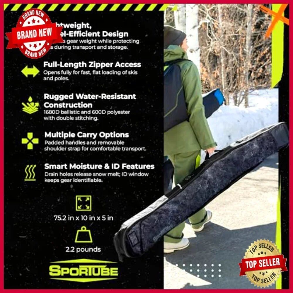 Lightweight Ski Bag with Full-Length Zipper, Padded Handles, Shoulder Strap